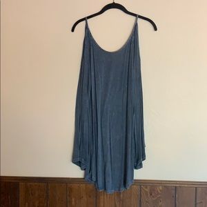 Blue acid wash cold shoulder dress